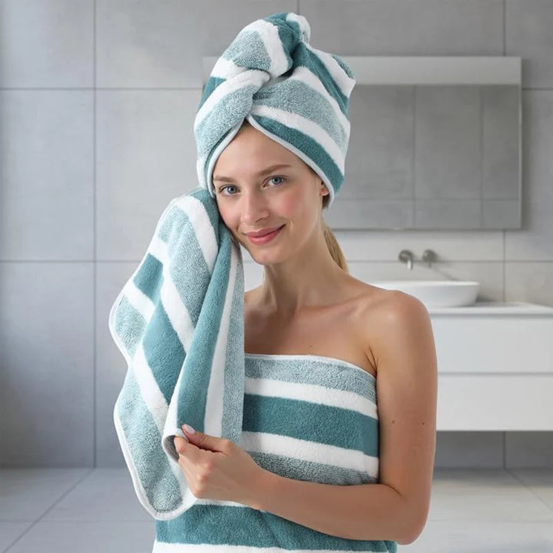 Lot de 6 Serviettes de Bain Rayées Super Douces & Absorbantes