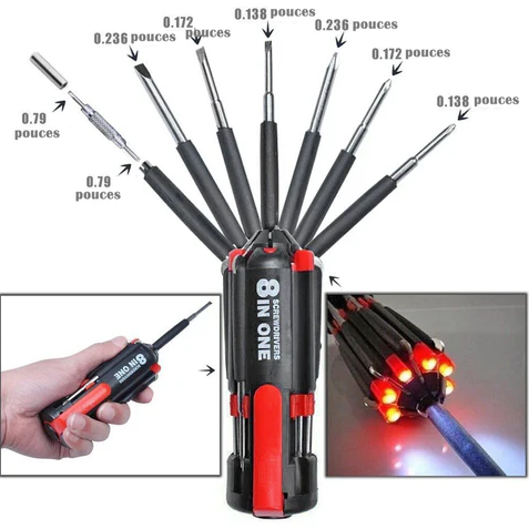 8 tournevis en 1 outil avec lampe de travail et lampe de poche