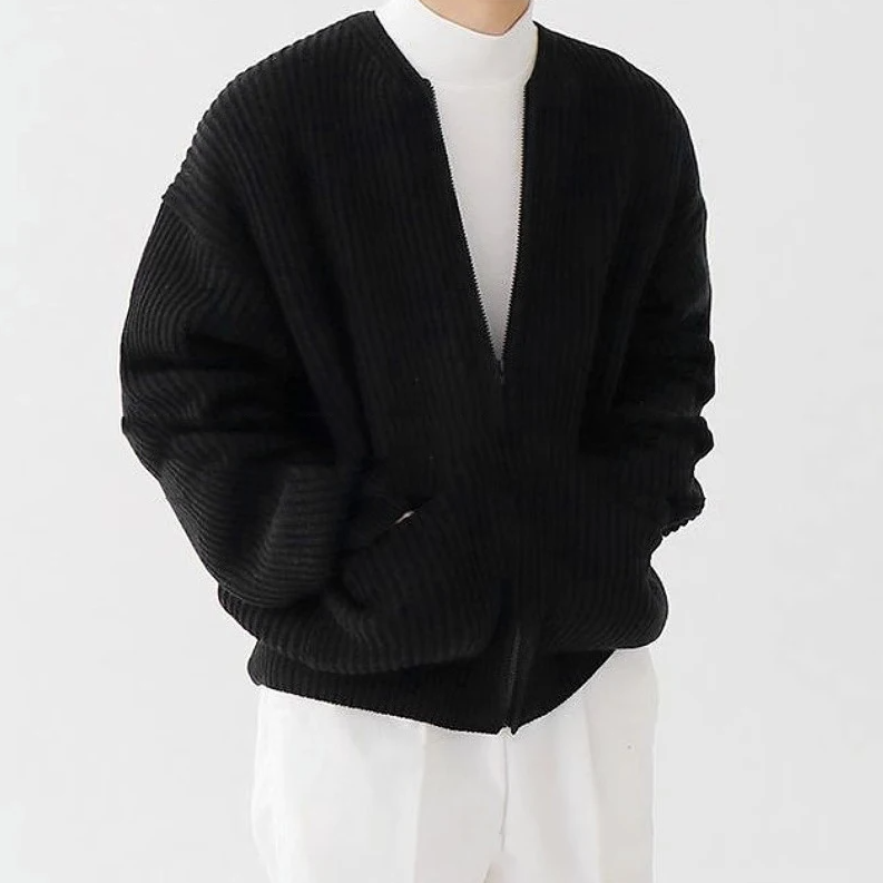 Cardigan Simple à Col Rond et Fermeture Éclair pour Homme