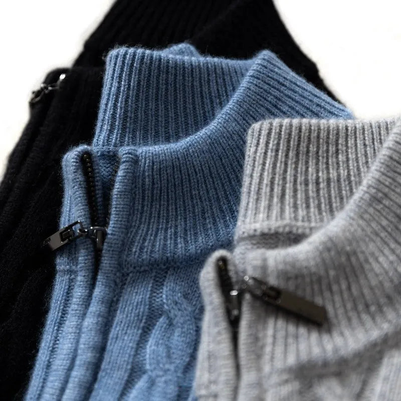 Pull Torsadé en laine - Fermeture Zip pour Homme