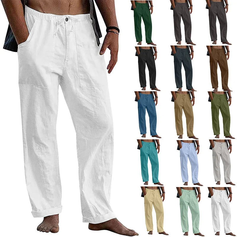 Pantalon décontracté en coton et lin pour homme