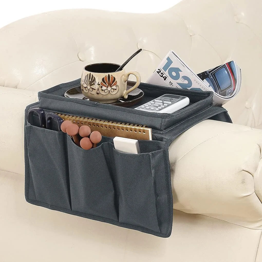 Organisateur Accoudoir Canapé à 6 Poches & Plateau