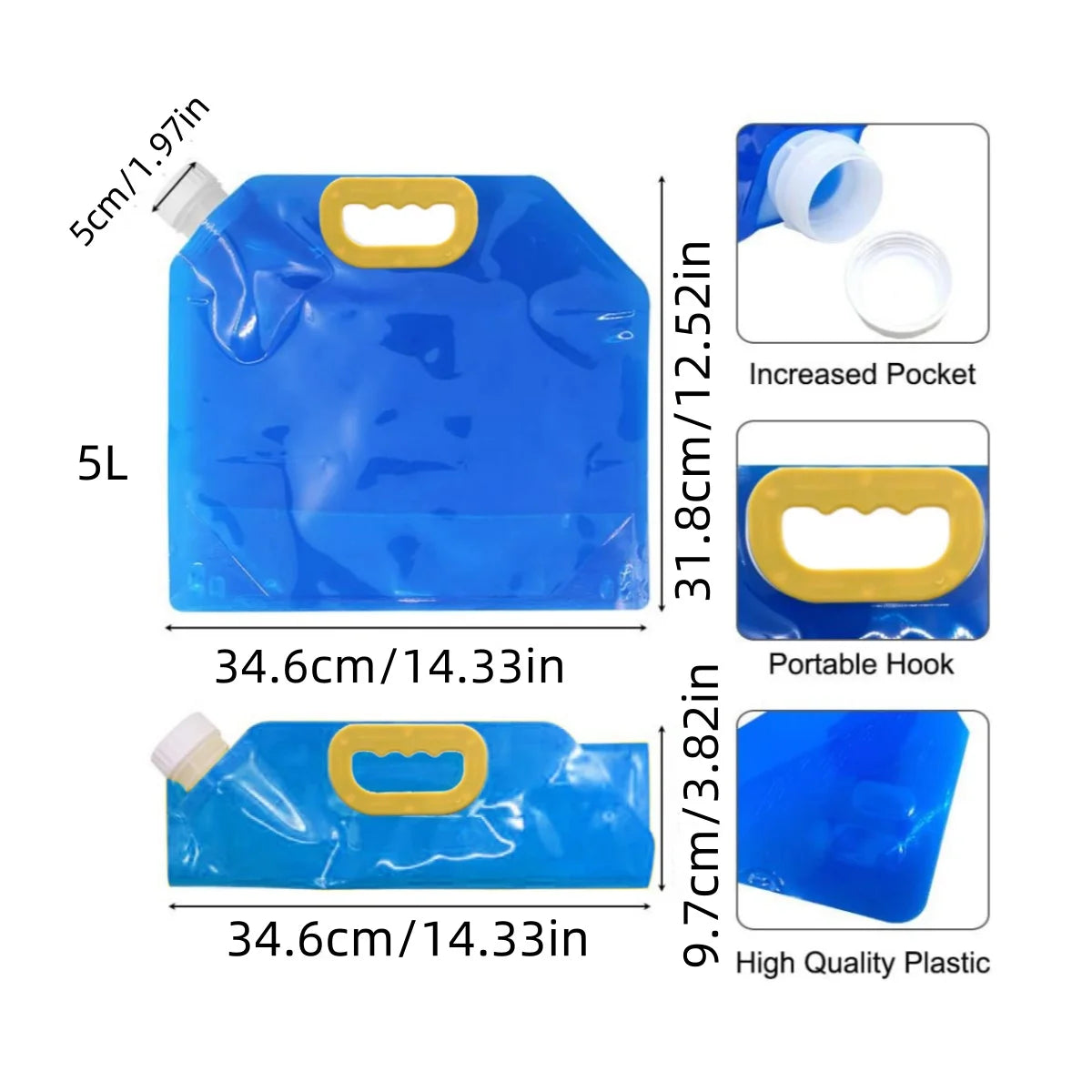 Sac d’Eau Pliable 10L avec Poignée Solide - 3PCS