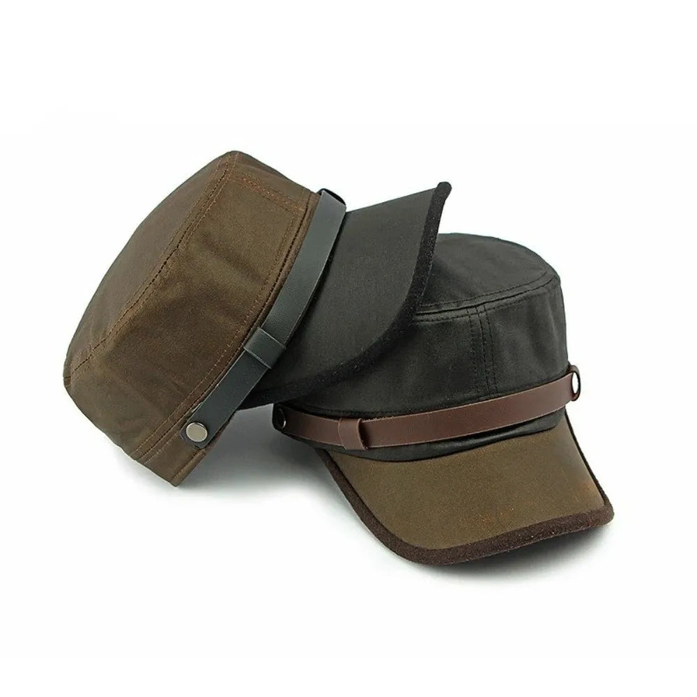 Casquette Militaire Homme Vintage en Toile Cirée Imperméable – Style Rétro Automne/Hiver