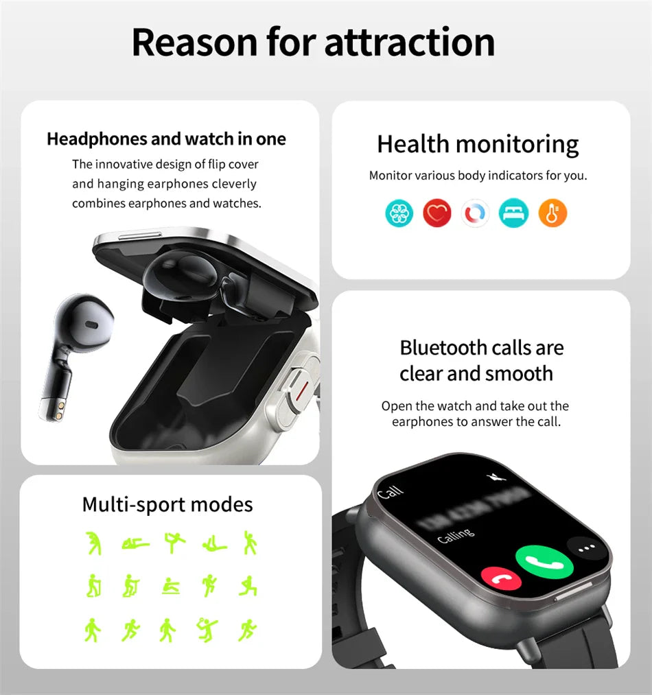 Montre intelligente connectée 2 en 1 avec écouteurs + Bracelet OFFERT