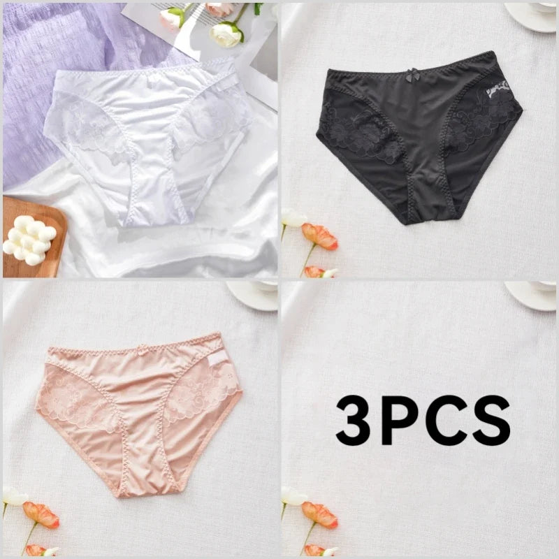 Lot de 3 Culottes en Satin Sexy avec Dentelle