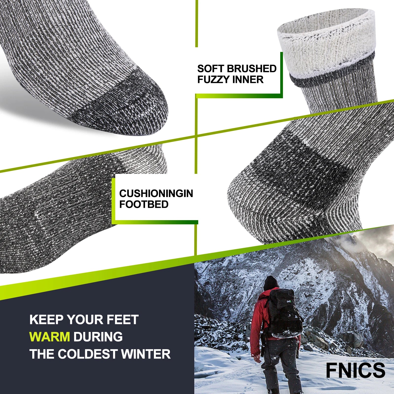 Lot de 3 Chaussettes Thermiques Épaisses en laine mérinos