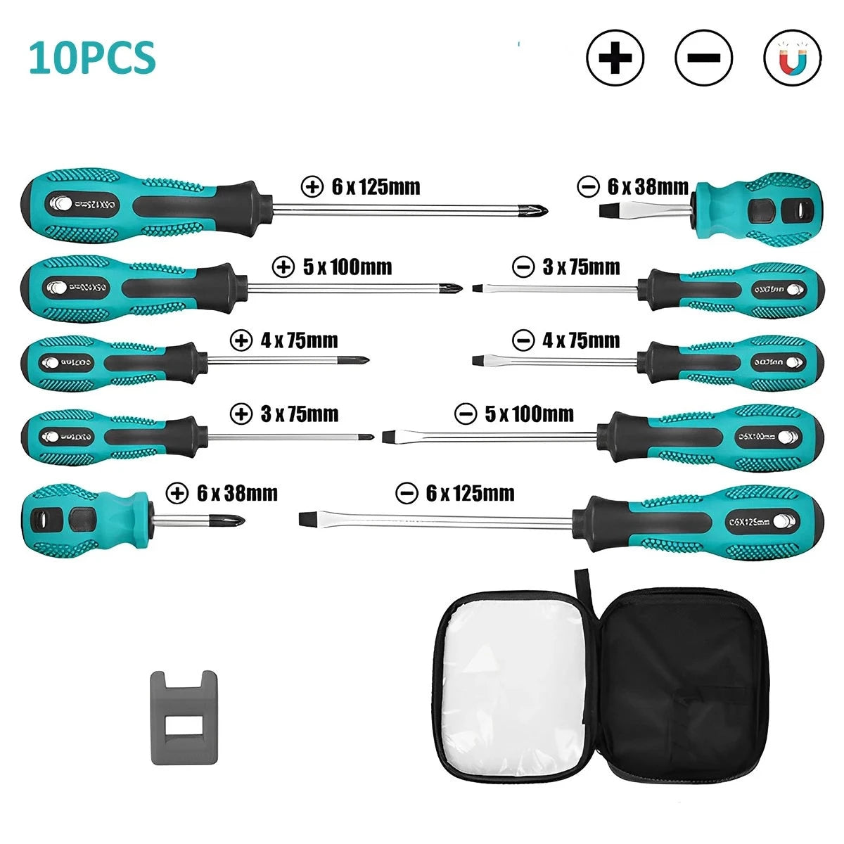 Jeu de 10 tournevis magnétique avec pochette de rangement