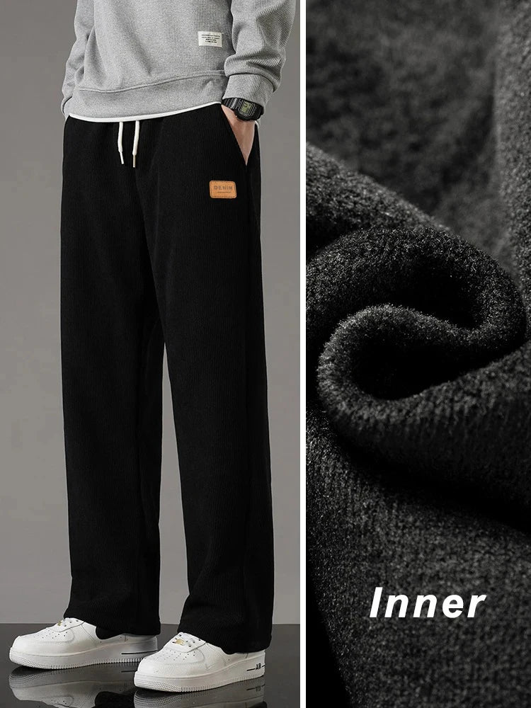 Pantalon Casual Ample en Velours Côtelé avec Doublure Polaire
