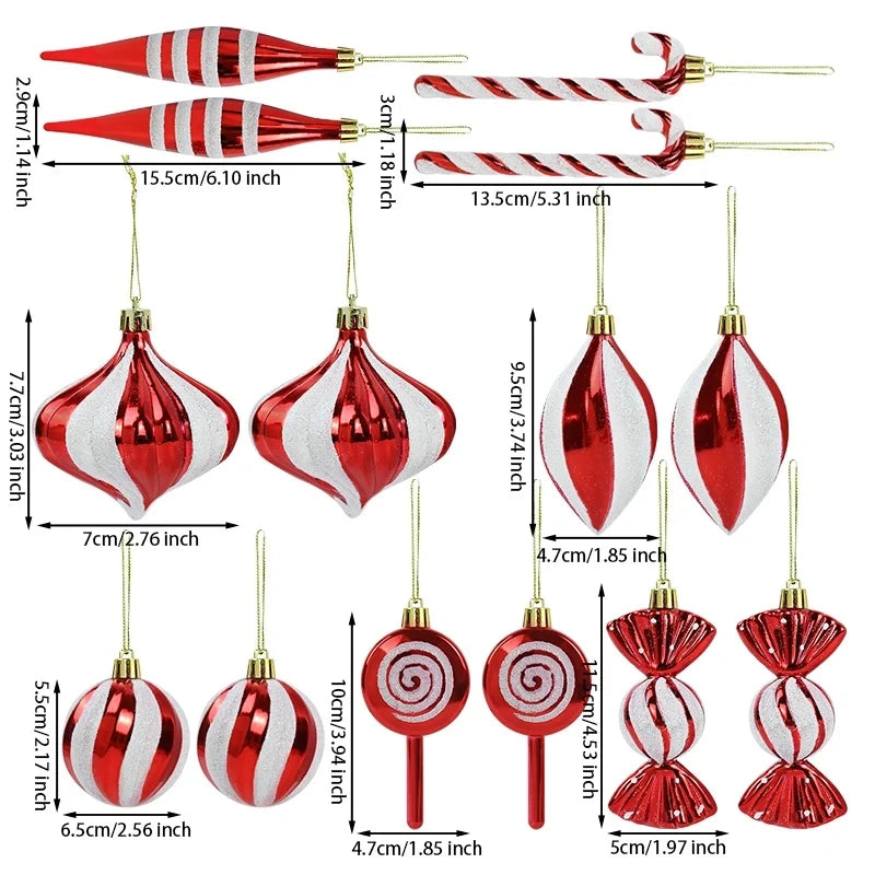 Lot de 14 Suspensions de Noël Rouge & Blanc