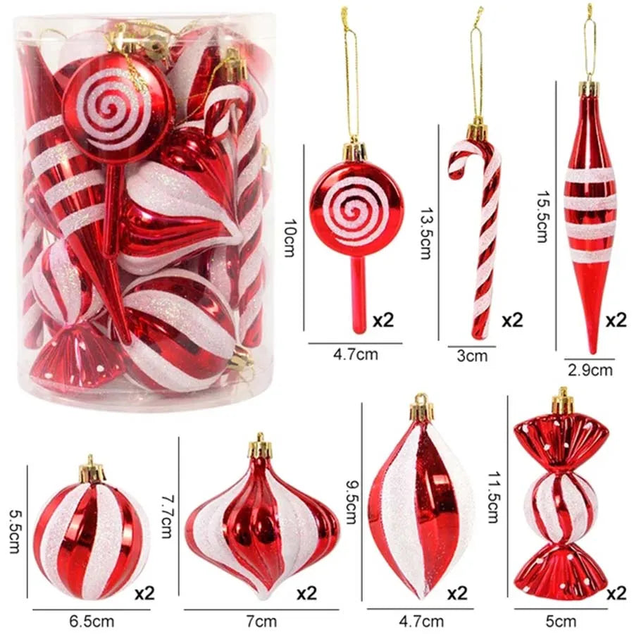 Lot de 14 Suspensions de Noël Rouge & Blanc