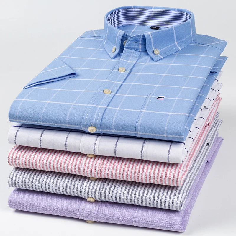 Chemises à carreaux à manches courtes pour hommes - 100% coton