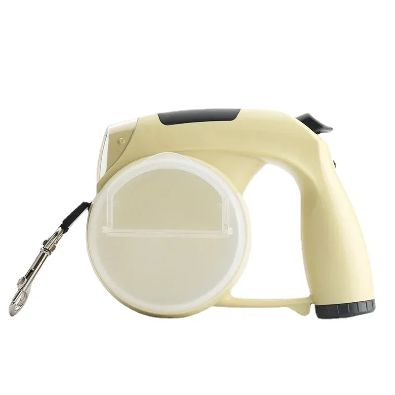 Laisse rétractable 4 en 1 - Gamelles Croquettes & Eau, Sac extrêment et Lampe Torche