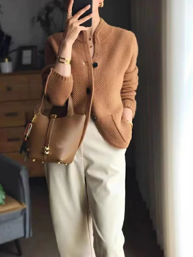 Cardigan épais en tricot col montant - Femme