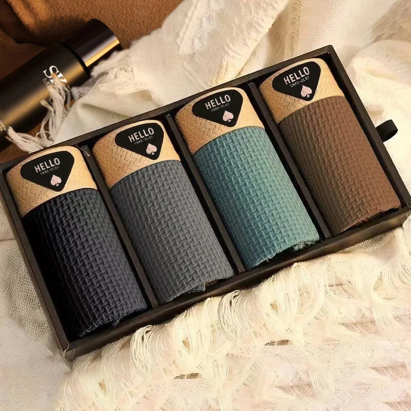 Lot de 4 Boxers Gauffrés Respirants - Grand Confort, Design Élégant & Extensible