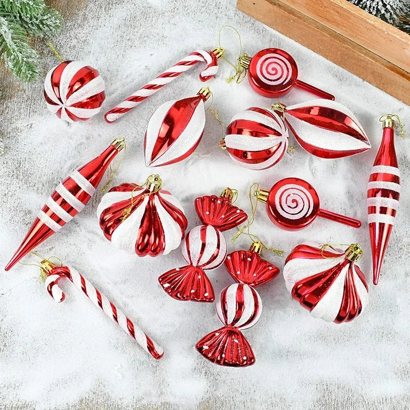 Lot de 14 Suspensions de Noël Rouge & Blanc