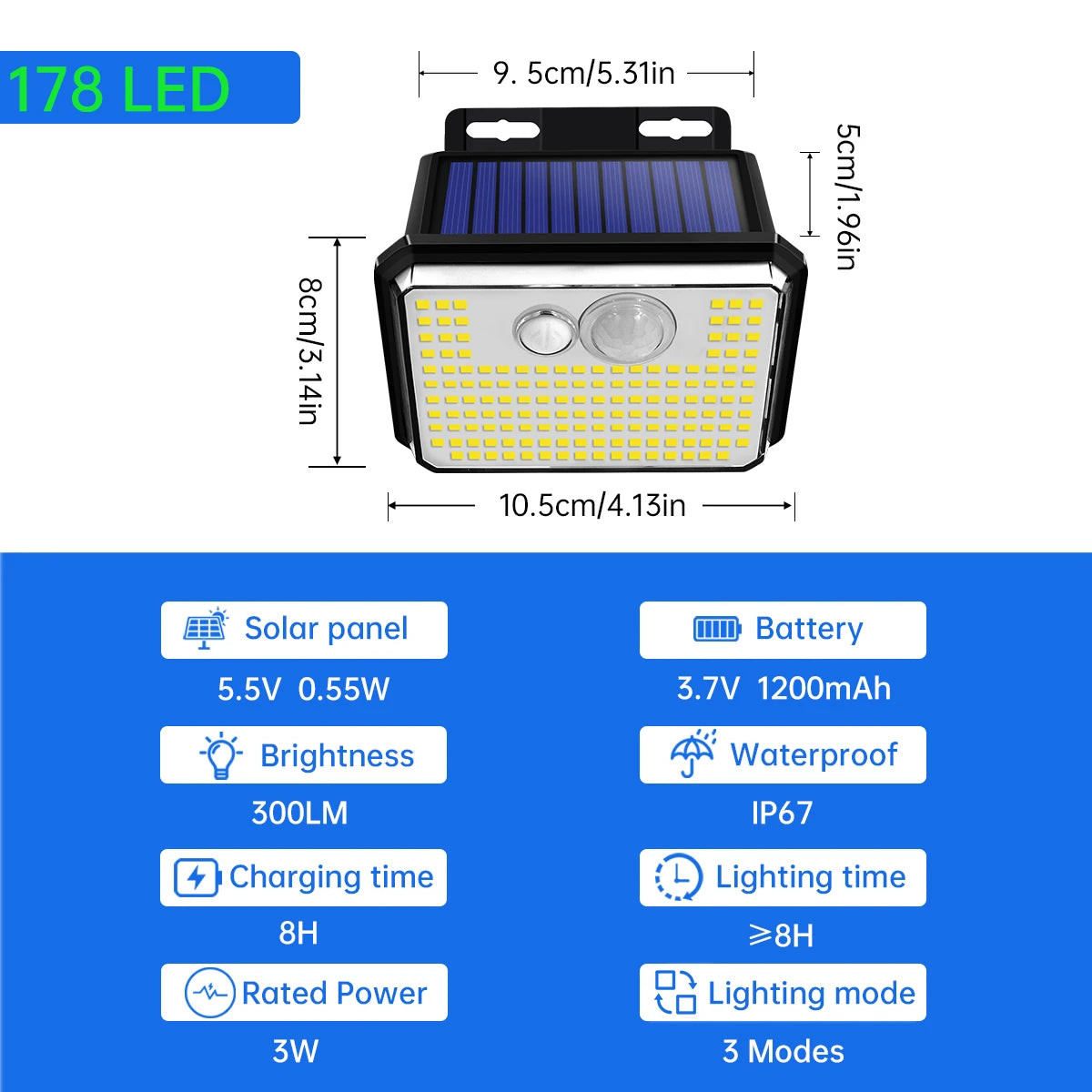 Applique murale solaire 178 LED Puissantes - Waterproof et détecteur de mouvement intégré