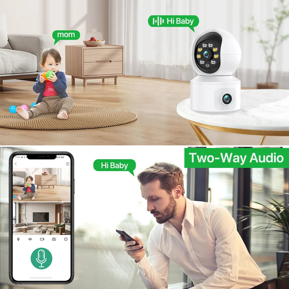 Caméra de surveillance 2K Wifi à double objectif + Carte SD 32G OFFERTE
