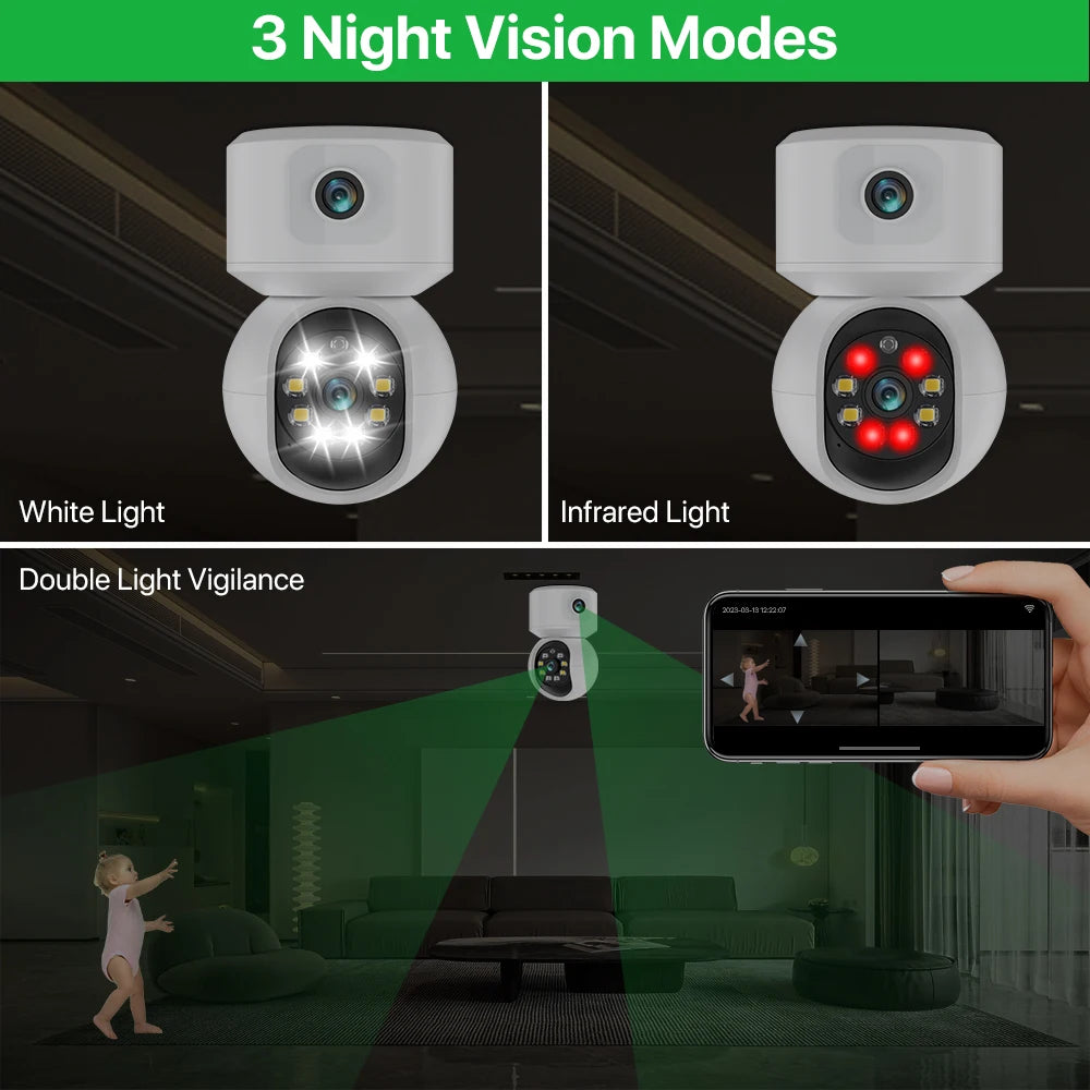 Caméra de surveillance 2K Wifi à double objectif + Carte SD 32G OFFERTE