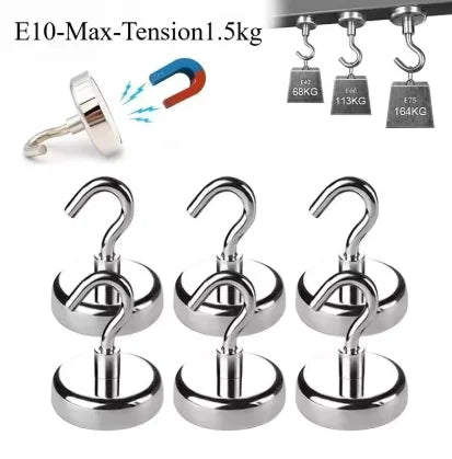 Lot de 10 Crochets Magnétiques Puissants & Polyvalents - Jusqu'à 12kg