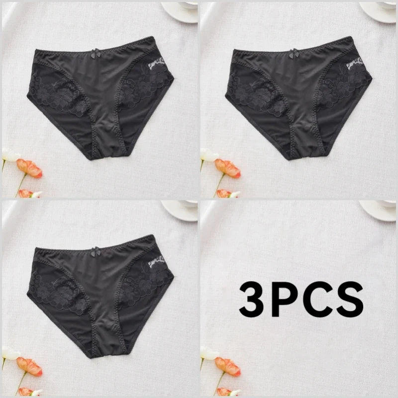 Lot de 3 Culottes en Satin Sexy avec Dentelle