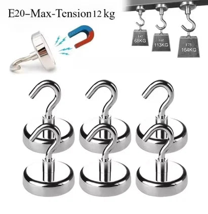 Lot de 10 Crochets Magnétiques Puissants & Polyvalents - Jusqu'à 12kg