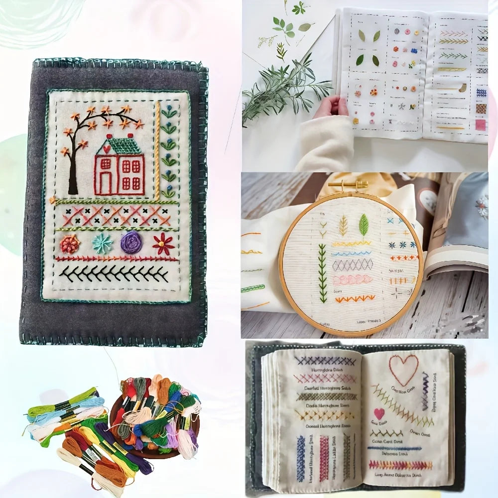 Kit Livre de Broderie Débutant – Guide des Points de Broderie avec 24 Fils et Tambour OFFERTS
