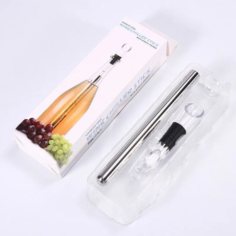 Refroidisseur de Vin 4-en-1 en Acier Inoxydable – Bâton Rafraîchissant avec Bouchon Bec Verseur et Aérateur