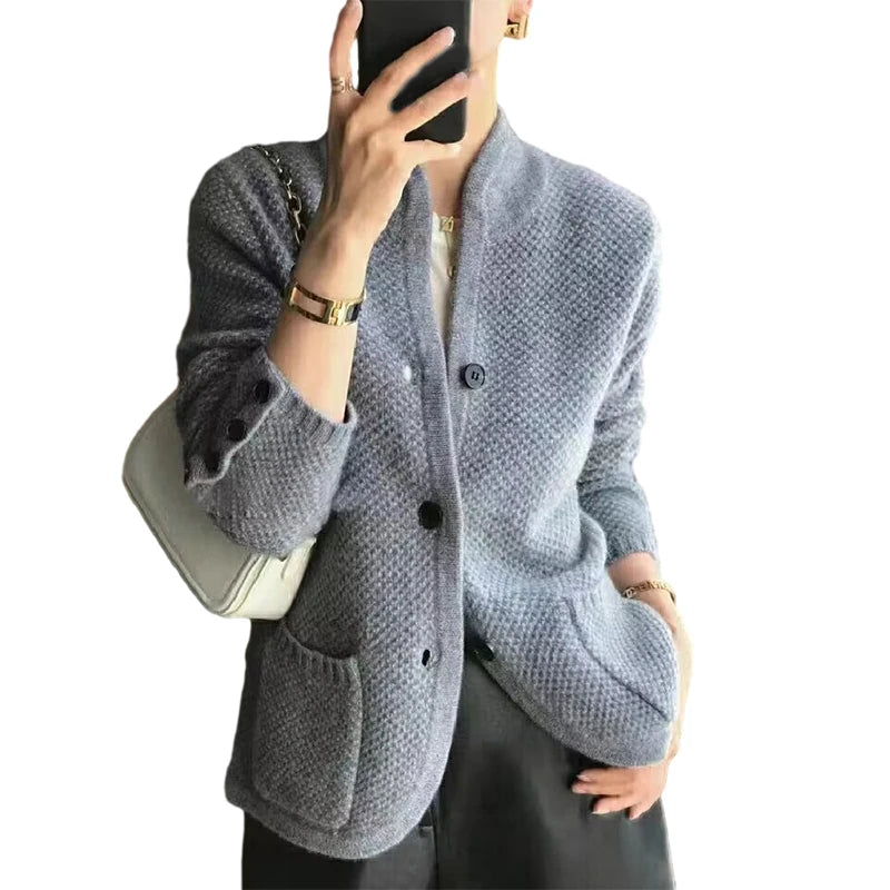 Cardigan épais en tricot col montant - Femme