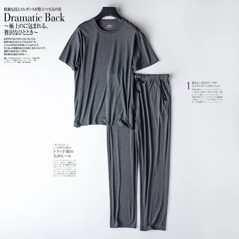 Pyjama homme 2 pièces en modal — t-shirt manches courtes et pantalon, léger printemps été
