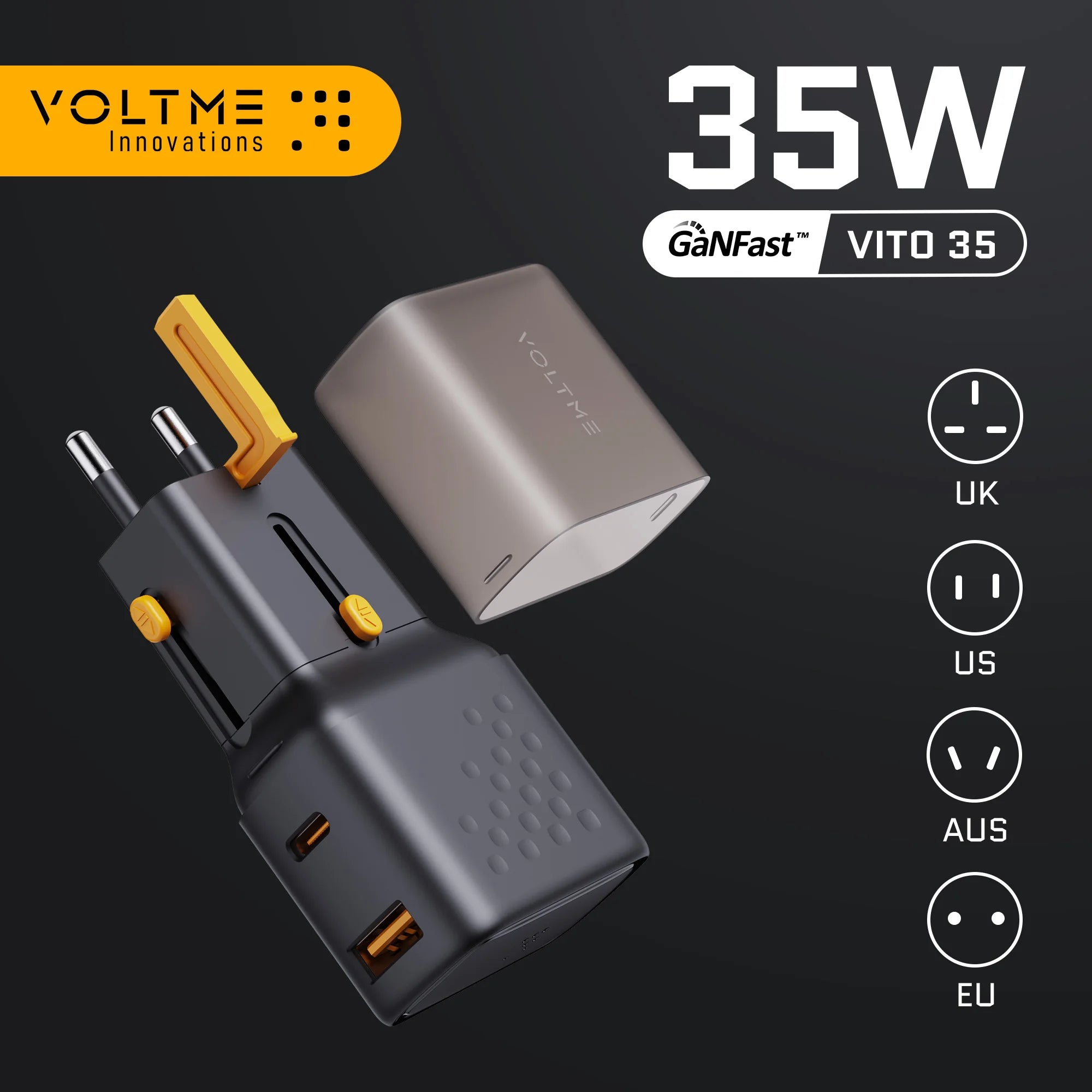 Chargeur Rapide de Voyage multifonctions USB + Type-C - EU, UK, US, AU