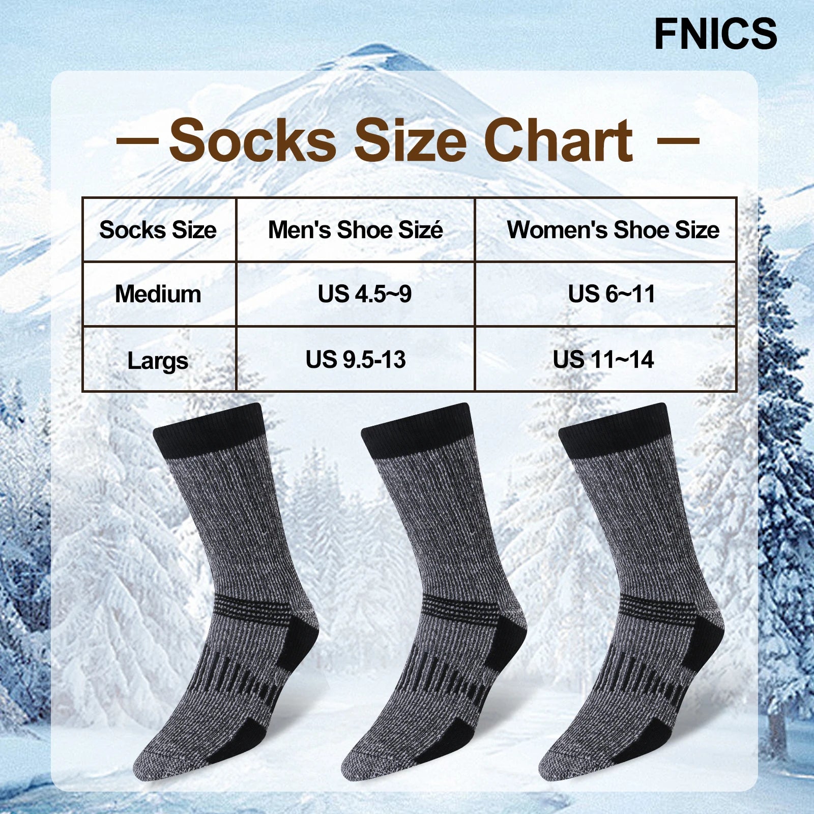 Lot de 3 Chaussettes Thermiques Épaisses en laine mérinos