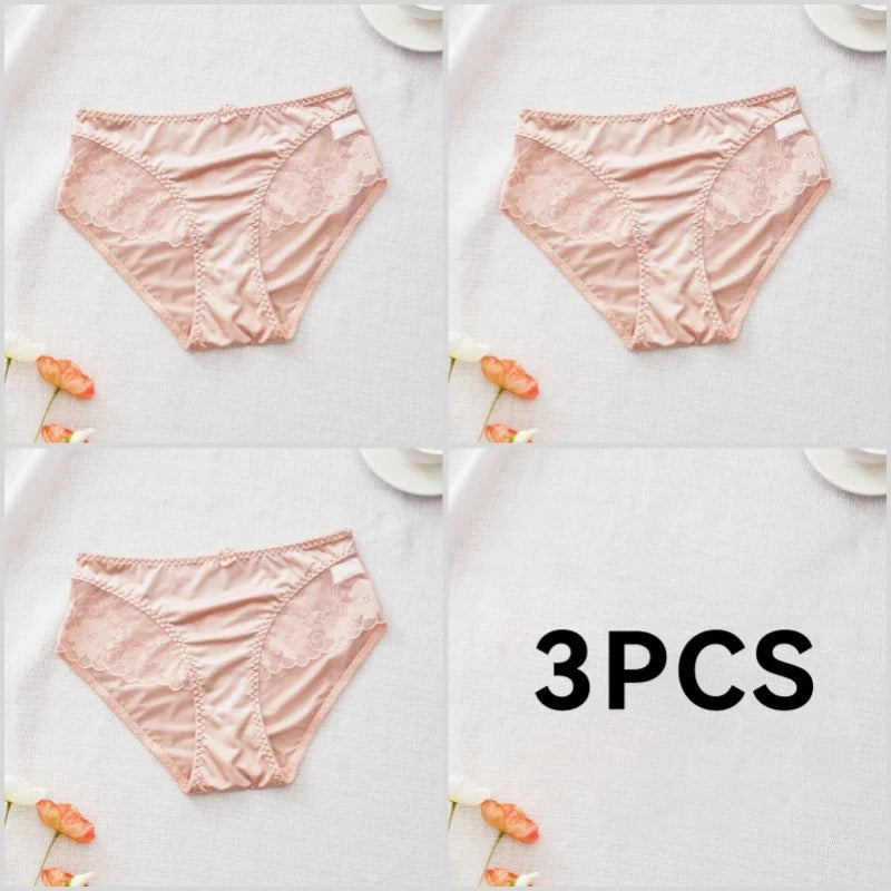 Lot de 3 Culottes en Satin Sexy avec Dentelle