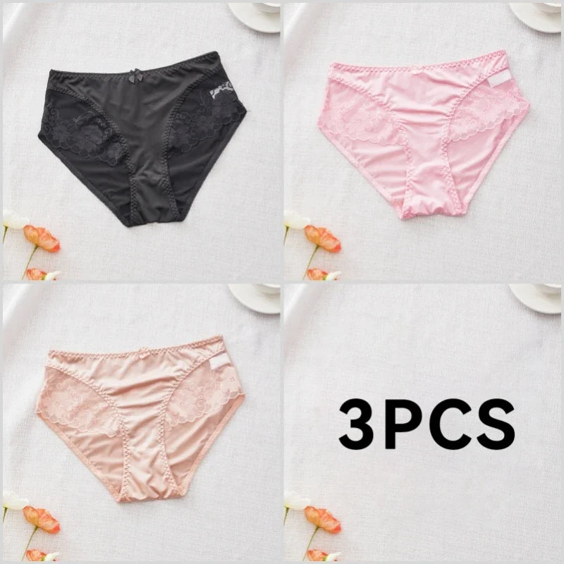 Lot de 3 Culottes en Satin Sexy avec Dentelle