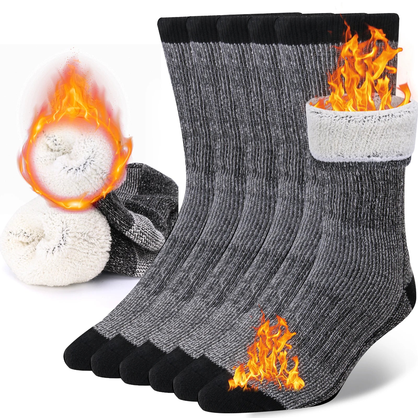 Lot de 3 Chaussettes Thermiques Épaisses en laine mérinos