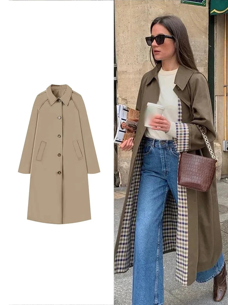 Trench Long Col Coton - Doublure Motifs Carreaux