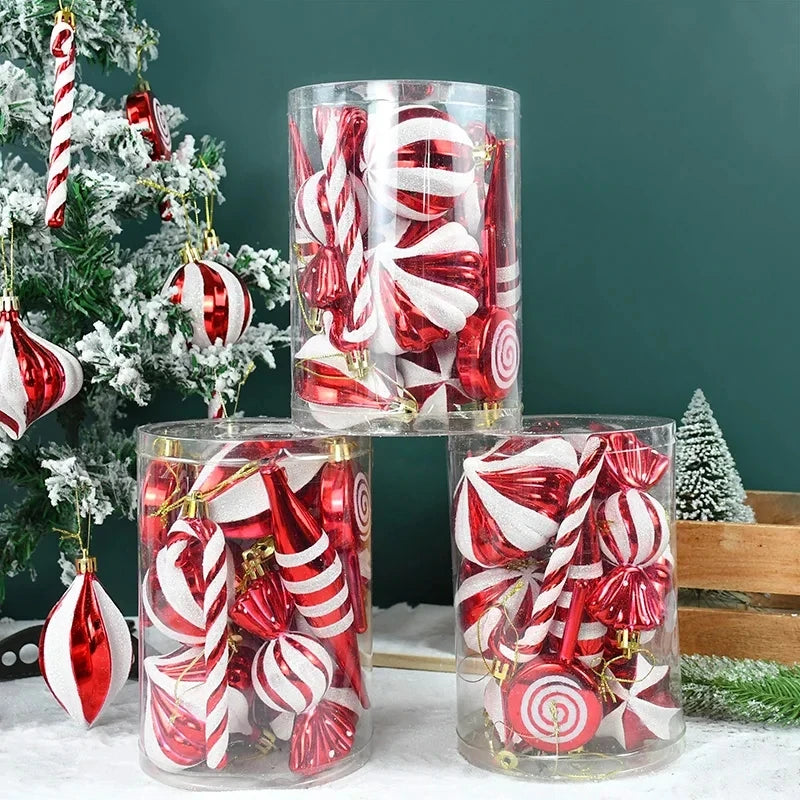 Lot de 14 Suspensions de Noël Rouge & Blanc