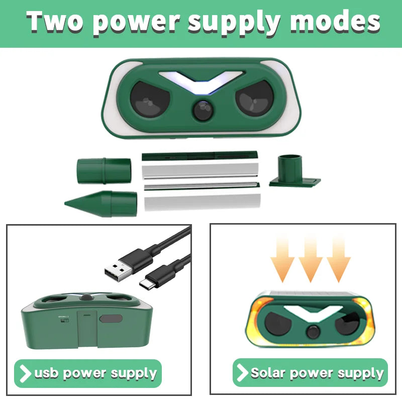 Répulsif Ultrasonique Animaux Solaire & USB Extérieur Imperméable