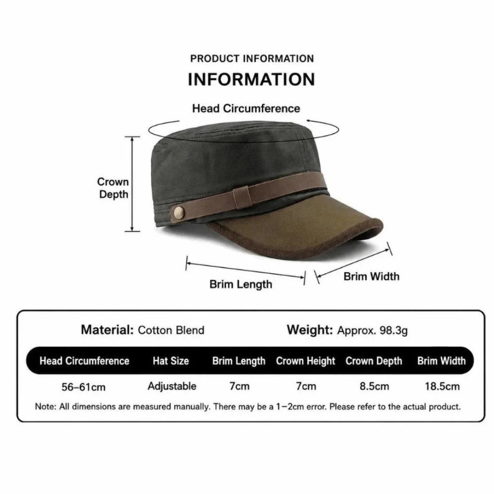 Casquette Militaire Homme Vintage en Toile Cirée Imperméable – Style Rétro Automne/Hiver