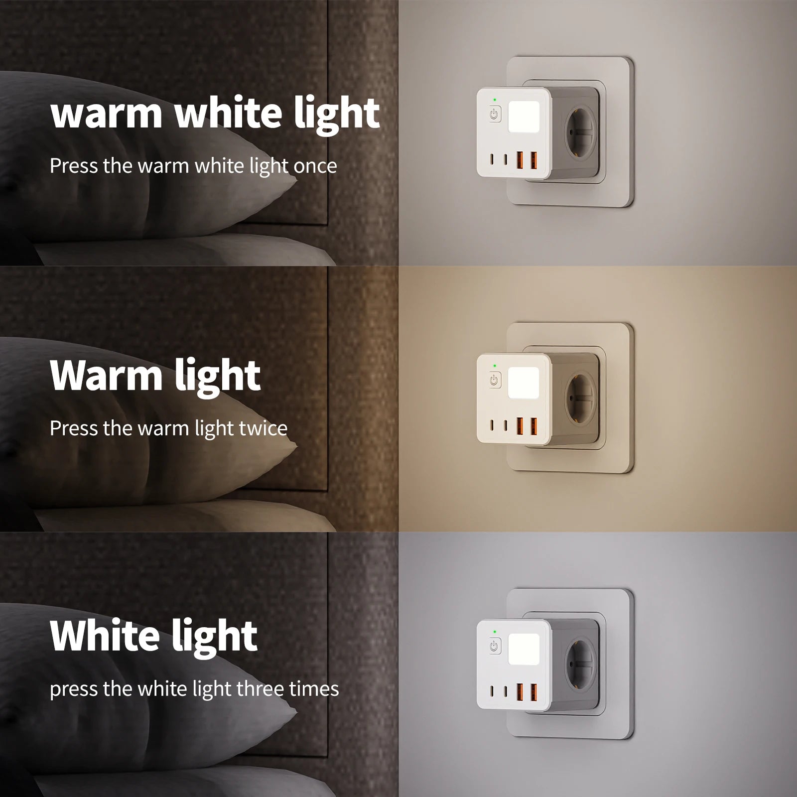 Multiprise Murale 7 en 1 avec Veilleuse LED Réglable