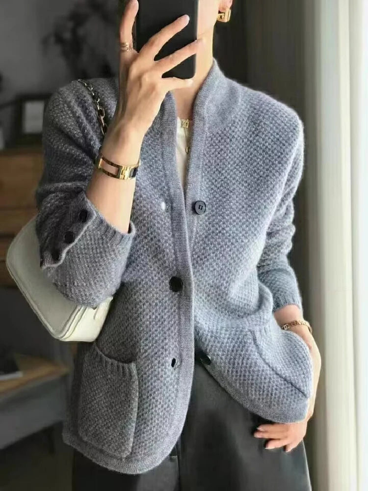 Cardigan épais en tricot col montant - Femme