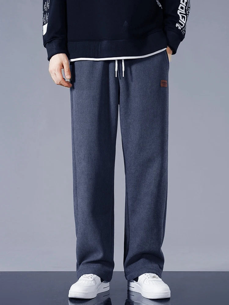 Pantalon Casual Ample en Velours Côtelé avec Doublure Polaire