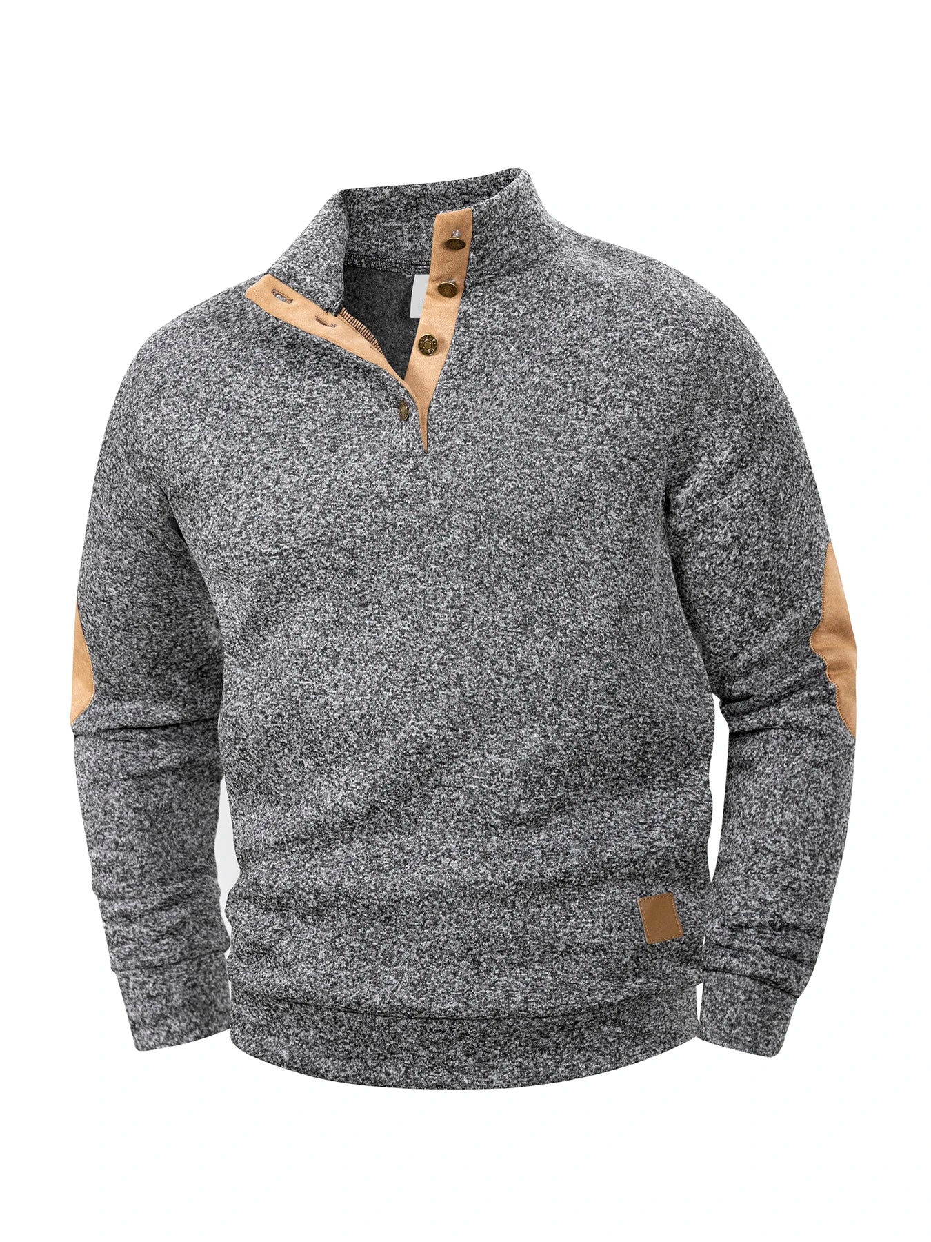 Pull Décontracté pour Homme - Détail Col Montant à Boutons & Coudières