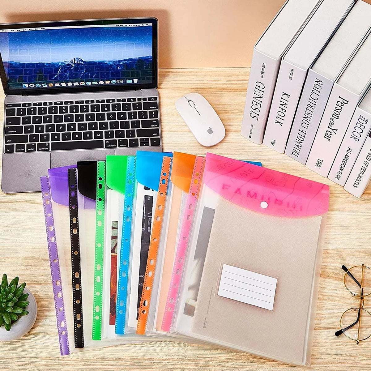 12x Pochettes Porte-fichiers à Bouton Pression pour Classeur