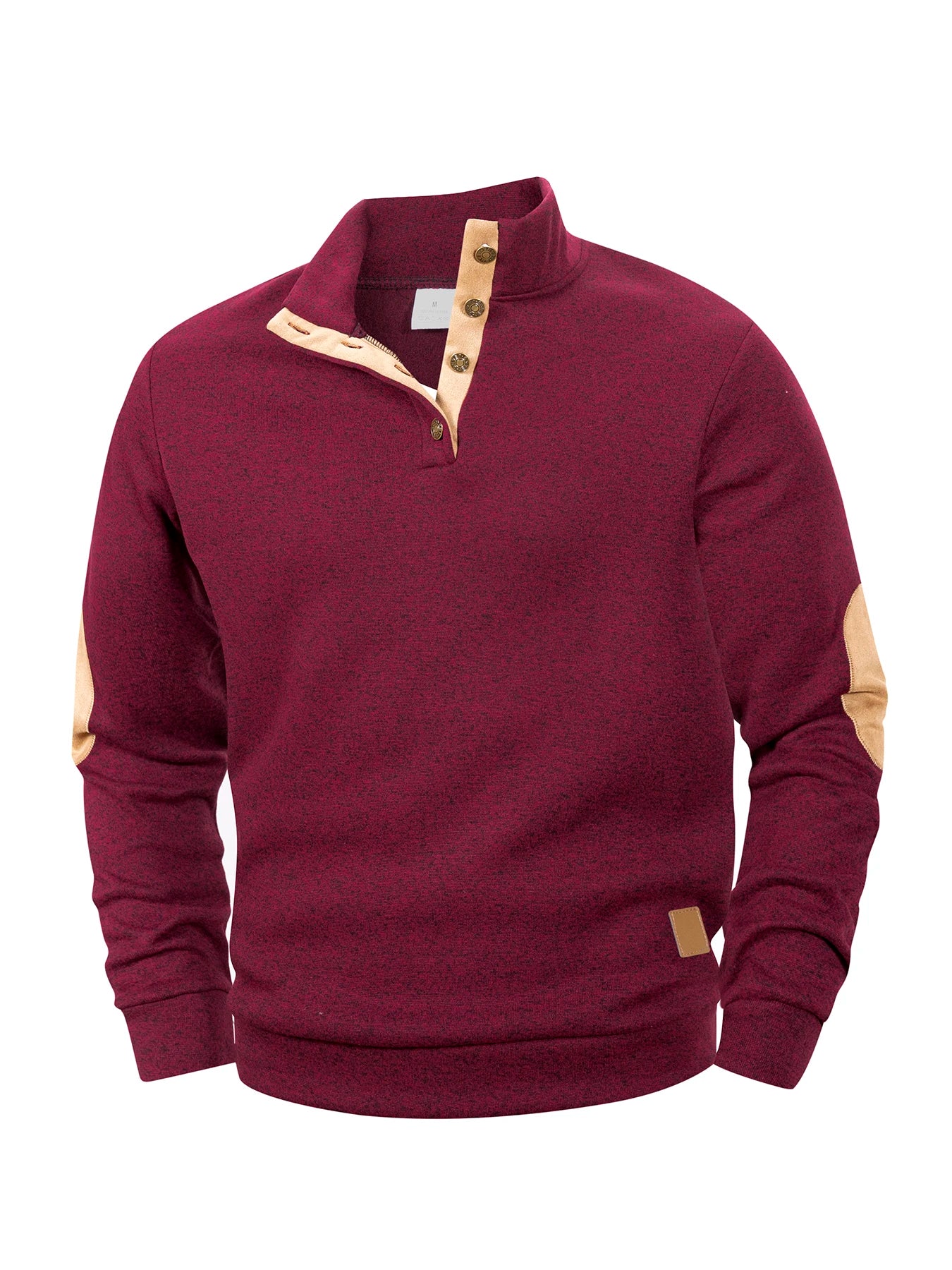 Pull Décontracté pour Homme - Détail Col Montant à Boutons & Coudières