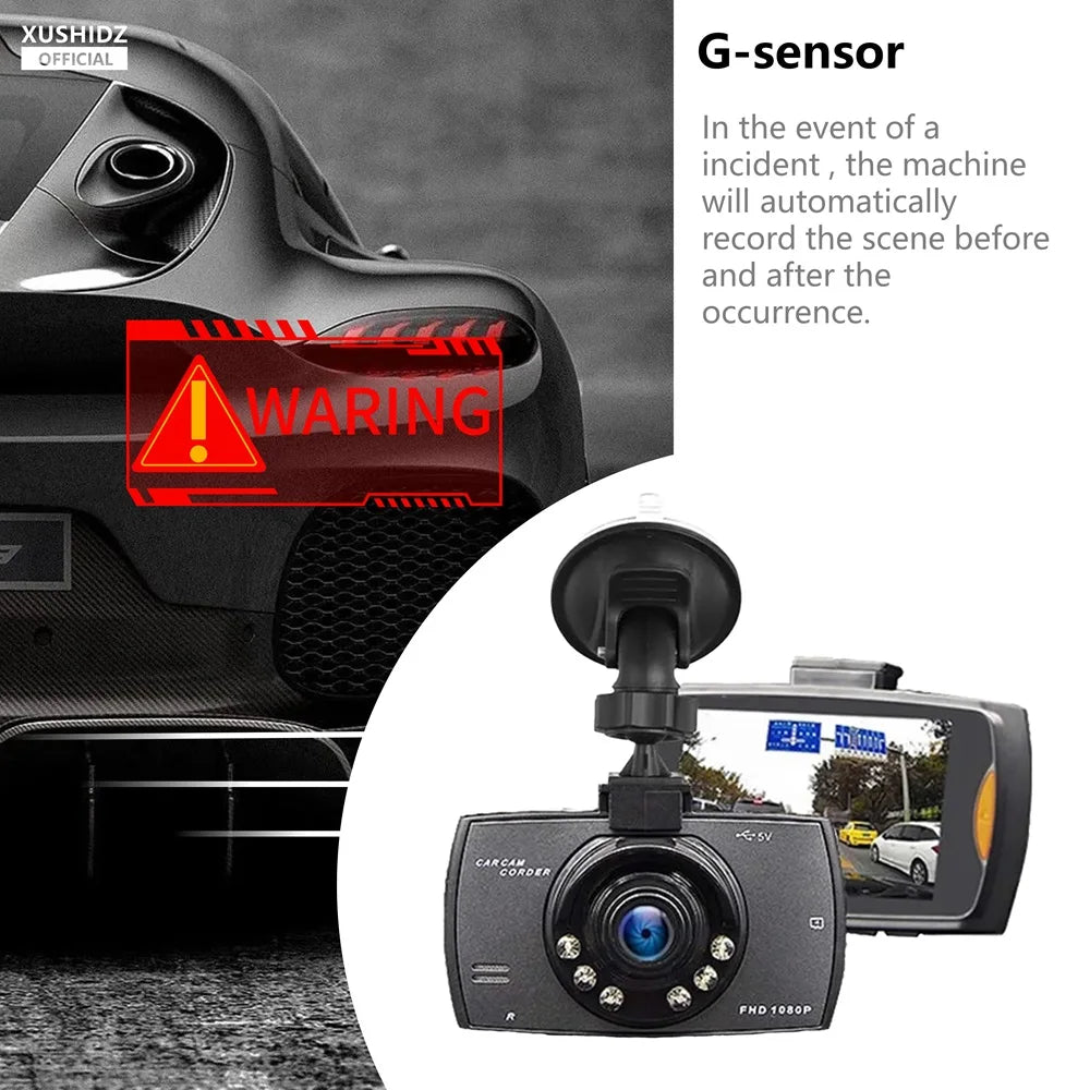 Caméra HD embarquée de voiture avec enregistrement, avec microphone et mode nuit + un support de fixation inclus