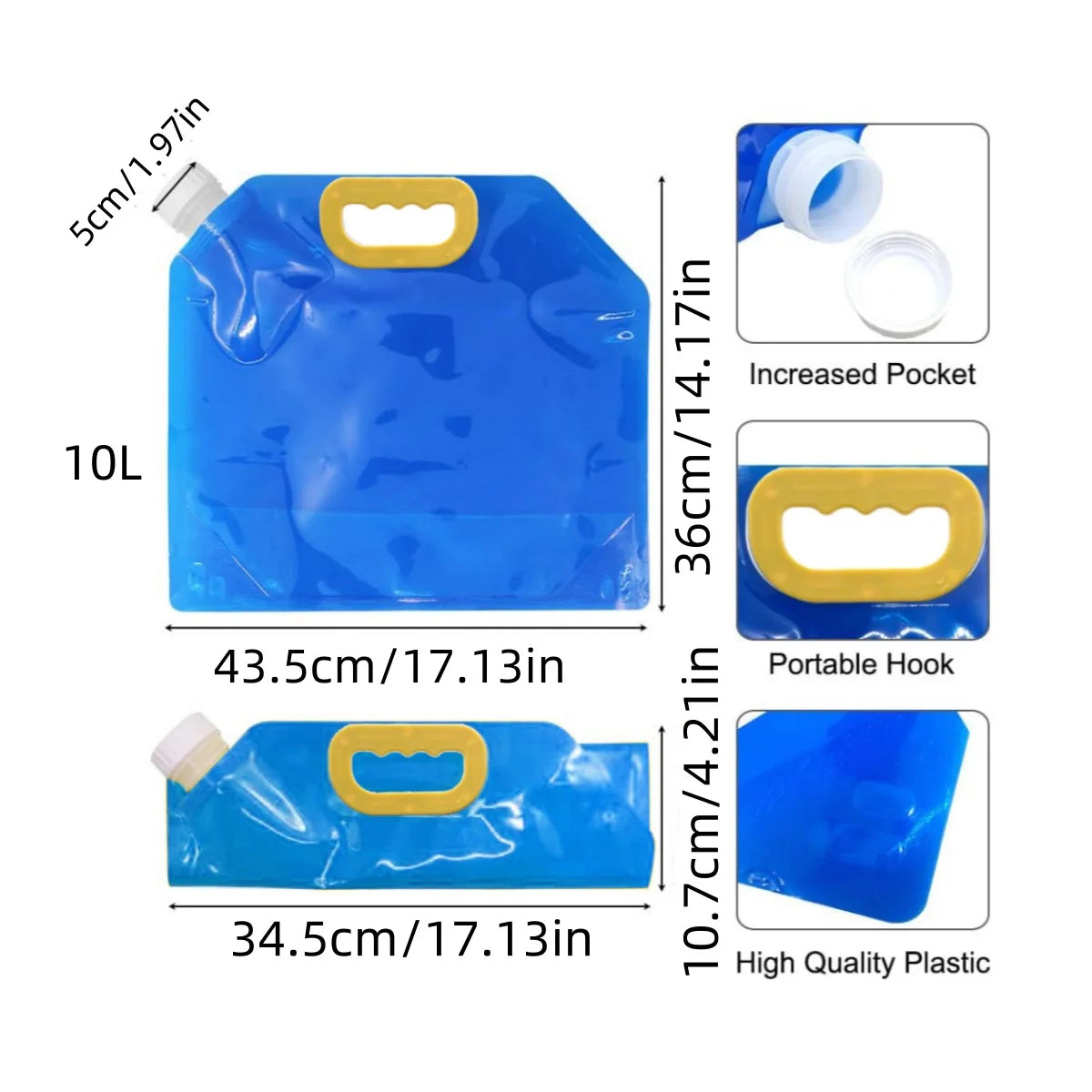 Sac d’Eau Pliable 10L avec Poignée Solide - 3PCS