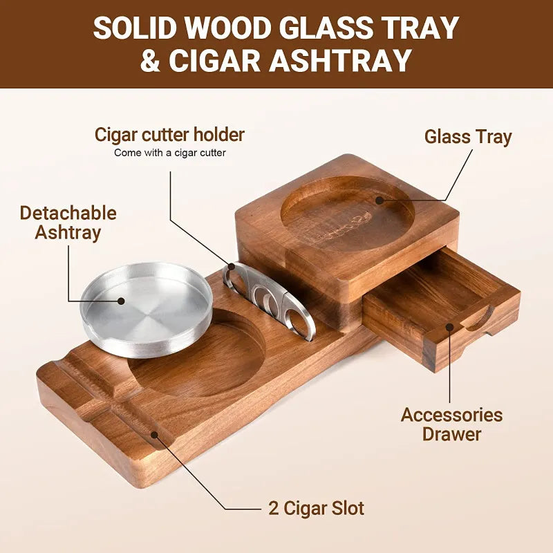 WHISKY WOOD - Set Cendrier Cigare et dessous de verre Whiksy en Bois massif