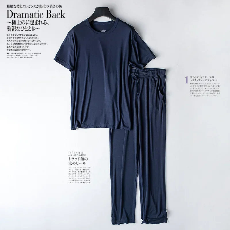 Pyjama homme 2 pièces en modal — t-shirt manches courtes et pantalon, léger printemps été