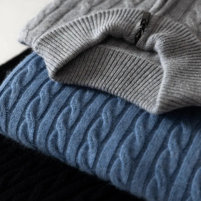 Pull Torsadé en laine - Fermeture Zip pour Homme
